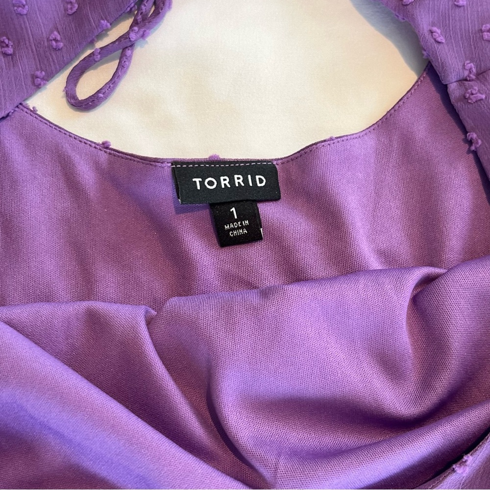 Torrid Purple Tea Length Clip Dot Open Back A-Line Dress Size 1 - Picture 6 of 17